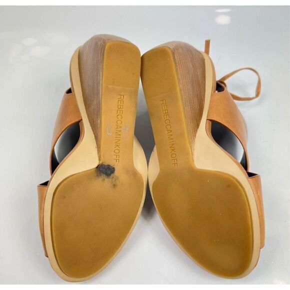 Rebecca Minkoff Leather Criss Cross Curved Wedge Sandals Tan Eden Size 6 - Picture 8 of 8